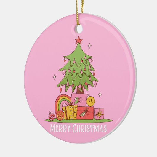 Retro kerstboom roze keramisch ornament (Links)