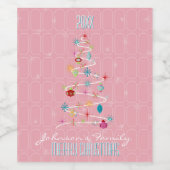 Retro kerstboom roze kerst wijn etiket (Enkel label)