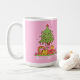 Retro kerstboom roze koffiemok