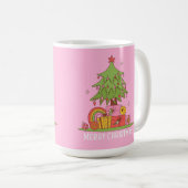 Retro kerstboom roze koffiemok (Voorkant rechts)