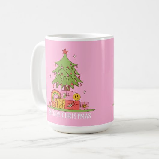 Retro kerstboom roze koffiemok (Voorkant links)