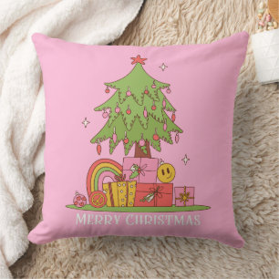 Retro kerstboom roze kussen