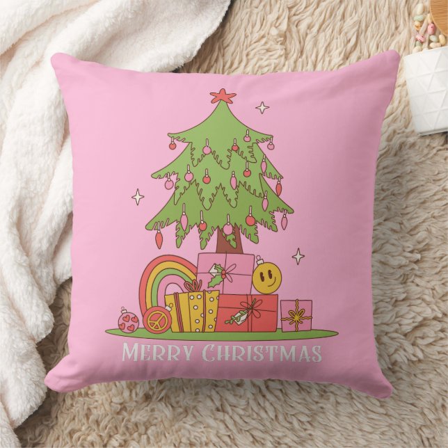 Retro kerstboom roze kussen (Deken)