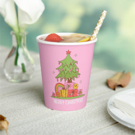 Retro kerstboom roze papieren bekers