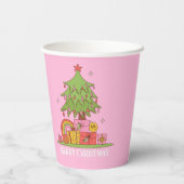 Retro kerstboom roze papieren bekers (Achterkant)