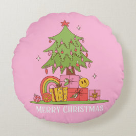 Retro kerstboom roze rond kussen