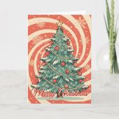 Retro Kerstboom Sneeuwstorm Feestdagen Kaart (Voorkant)