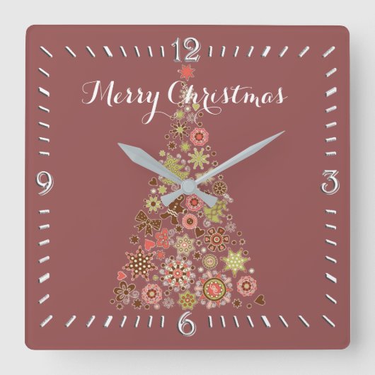 Retro Kerstboom Square Wall klok (Voorkant)