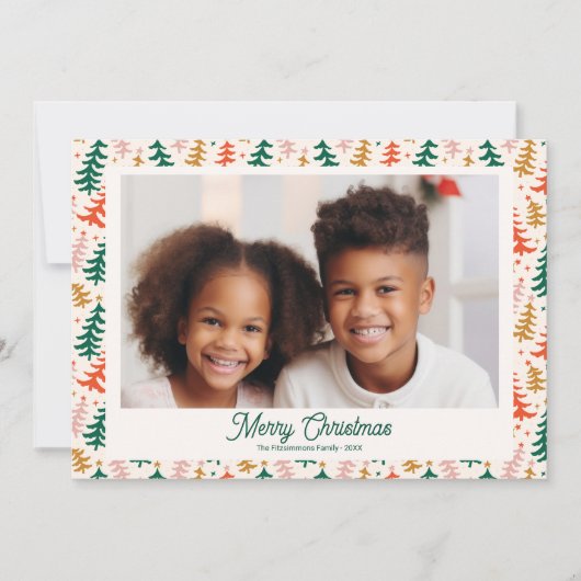 Retro Kerstboom Vakantie Familie Fotokaart Feestdagenkaart (Voorkant)