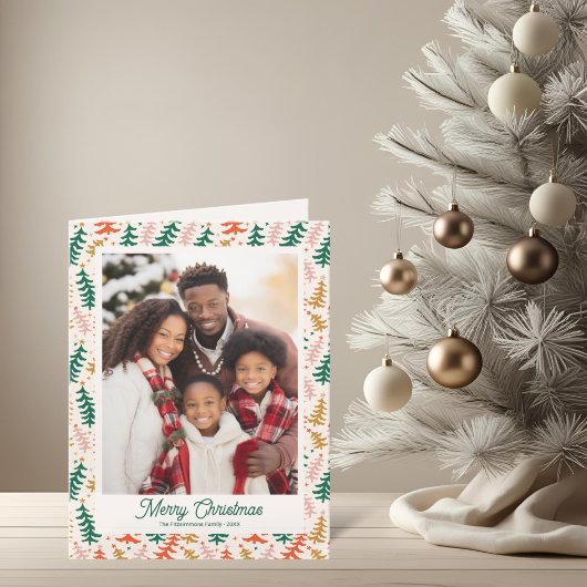 Retro Kerstboom Vakantie Vouwbare Fotokaart Feestdagen Kaart