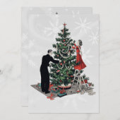 Retro kerstboom van 1940 feestdagenkaart (Voorkant / Achterkant)