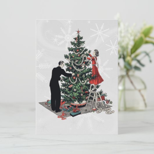 Retro kerstboom van 1940 feestdagenkaart (Staand voorkant)
