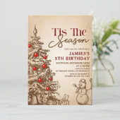  Retro Kerstboom Verjaardagsfeest Kaart (Staand voorkant)
