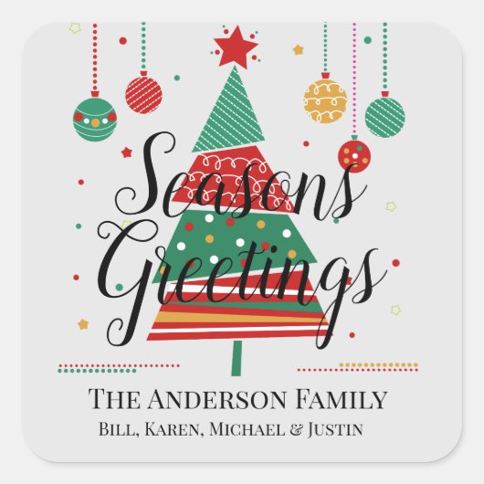 Retro kerstboom  vierkante sticker (Voorkant)