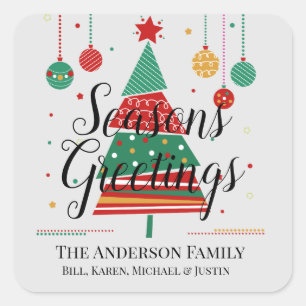 Retro kerstboom  vierkante sticker