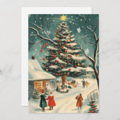 Retro Kerstboom Village Scene Feestdagenkaart (Voorkant / Achterkant)