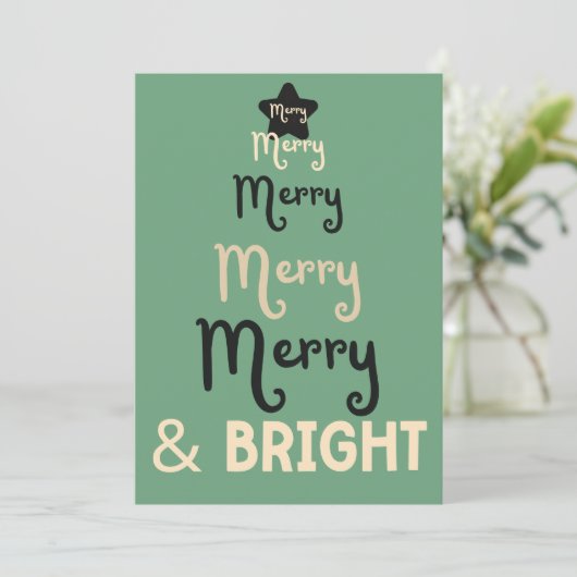 Retro Kerstboom Vrolijk en Helder Groen Crème Feestdagenkaart (Staand voorkant)