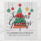 Retro kerstboom wijn etiket (Enkel label)