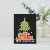 Retro Kerstboom Zwarte Vakantie Feestdagenkaart (Staand voorkant)