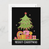 Retro Kerstboom Zwarte Vakantie Feestdagenkaart (Voorkant / Achterkant)