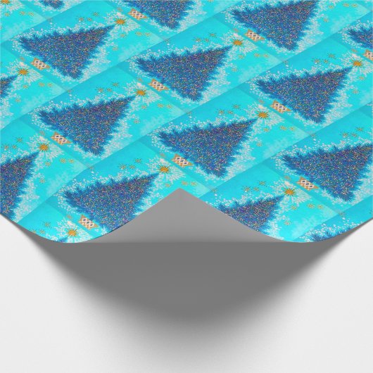 Retro  kerstboomfeest cadeaupapier (Hoek)