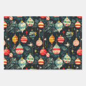 Retro kerstboomornamenten inpakpapier vel (Voorkant 2)