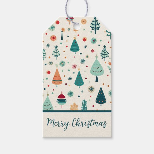 Retro-kerstboompatroon Cadeaulabel (Voorkant)