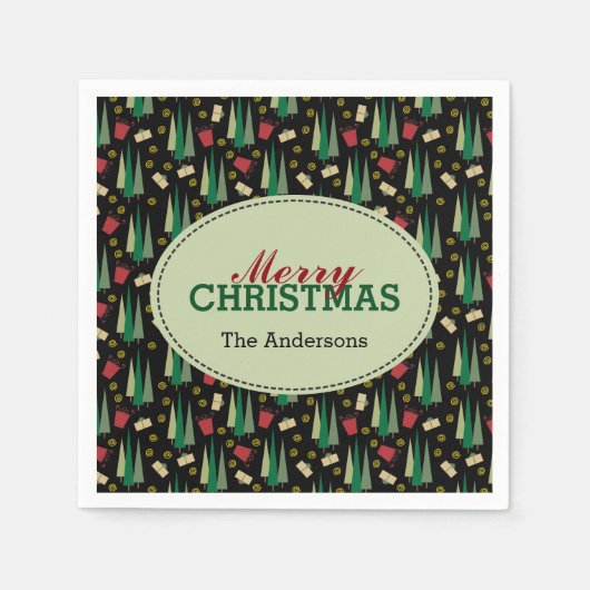 Retro kerstboompatroon script servetten (Voorkant)