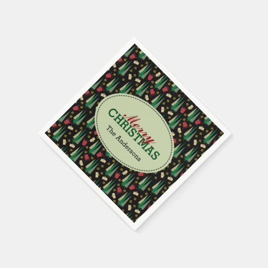 Retro kerstboompatroon script servetten (Hoek)