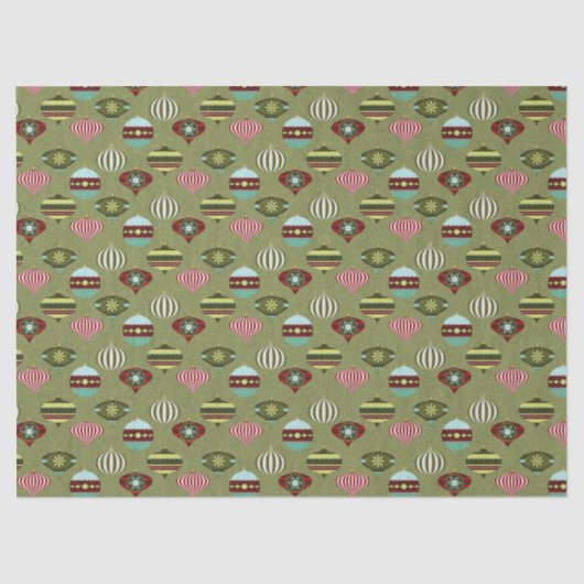 Retro kerstboomversieringen op groene ontkoppeling tissuepapier (Voorkant)