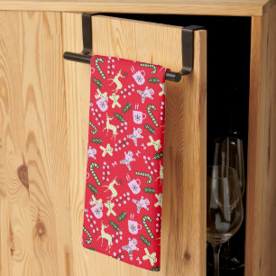 Retro Kerstbrood Herten Candycane Traktaties Kerst Theedoek