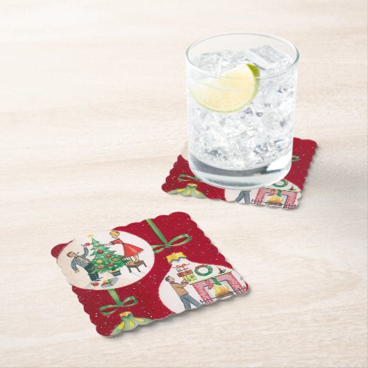 Retro kerstbulb Holiday party onderzetter (Insitu)