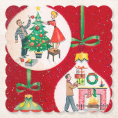 Retro kerstbulb Holiday party onderzetter (Voorkant)