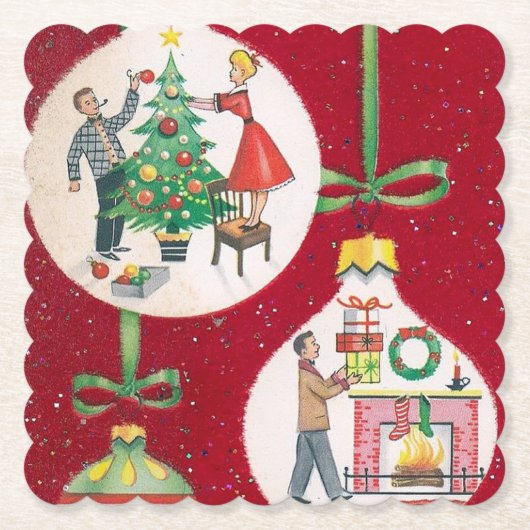 Retro kerstbulb Holiday party onderzetter (Voorkant)