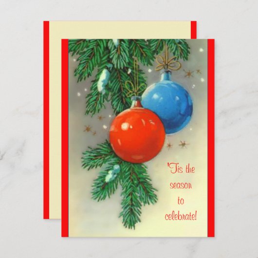 Retro-kerstbulbons Kaart (Voorkant / Achterkant)