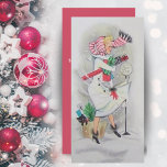 Retro Kerstbus Stop Lady Custom Feestdagenkaart<br><div class="desc">Deze schattige midden-eeuwse vintage kerstkaart is voorzien van een dame die bij een bushalte staat met haar armen vol kerstpakketten. Een kitten glundert uit haar tas op de grond als de winterwind om hen heen wervelt. Personaliseer door het bericht op de achterkant aan te passen en/of jouw naam(s) toe te...</div>
