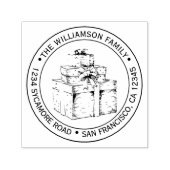 Retro kerstcadeau afbeelding ronde retouradres  zelfinktende stempel (Design)