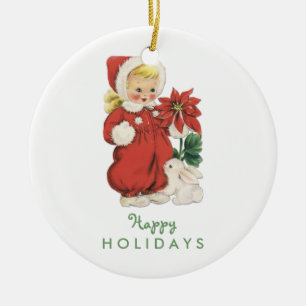 Retro-kerstcadeau-foto Red Poinsettia Keramisch Ornament