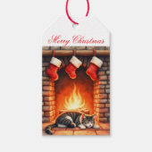 Retro Kerstcadeau Label – Gezellige open haard Cadeaulabel (Voorkant)