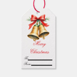  Retro Kerstcadeau Label met Bells & Red Cadeaulabel