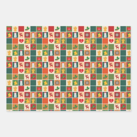 Retro kerstcadeaupapier - 3 vellen (Voorkant 3)