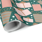 Retro kerstcadeaupatroon in Blauwgroen vakgebied Cadeaupapier (Rol Hoek)