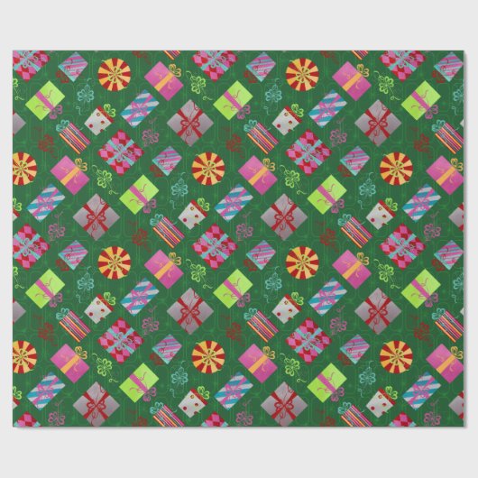 Retro kerstcadeaus cadeaupapier (Vlak)