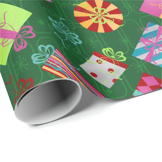 Retro kerstcadeaus cadeaupapier (Rol Hoek)