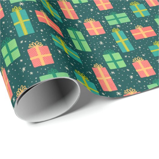 Retro kerstcadeaus cadeaupapier (Rol Hoek)