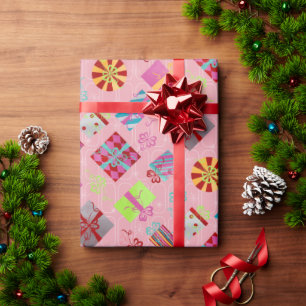 Retro kerstcadeaus roze Kerstmis Cadeaupapier