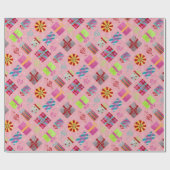 Retro kerstcadeaus roze Kerstmis Cadeaupapier (Vlak)