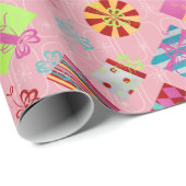 Retro kerstcadeaus roze Kerstmis Cadeaupapier (Rol Hoek)