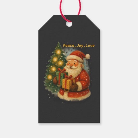 “Retro kerstcadeautag – Kerstman met cadeaus” Cadeaulabel (Voorkant)