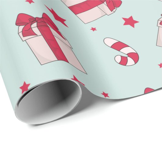 Retro kerstcadeautjes en snoepjes feestdag cadeaupapier (Rol Hoek)